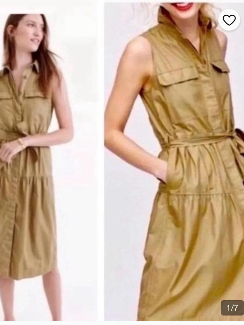 J crew Sleeveless Utility Shirt Dress in Olive